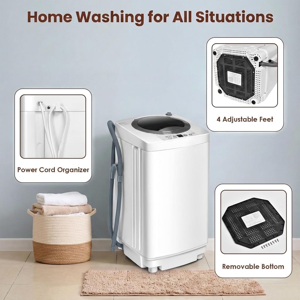 COSTWAY 2 in 1 Portable Washing Machine - 6/10 Programs, Adjustable Water Level, Fully Automatic Compact Washer Spin Dryer with Drain Pump for Apartment Dorm (4.5kg Load, 10 Program, 8 Water Level)