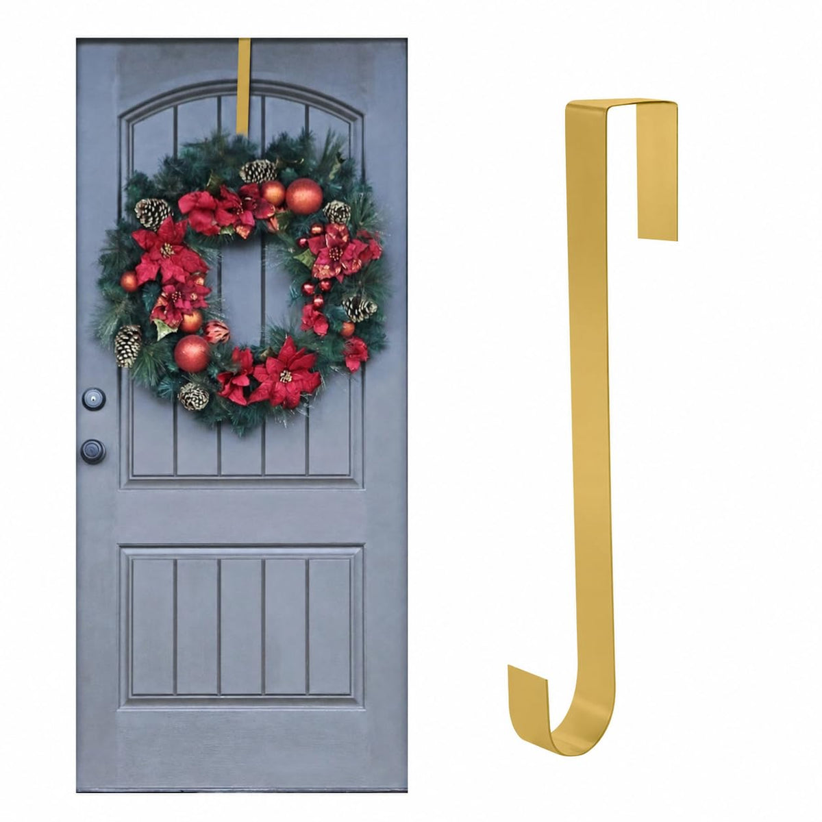 Jsdoin Christmas Wreath Door Hanger, 12.5 Inches Metal Front Door Wreath Hook for Christmas Home Office Wall Wedding Wreaths or Decorations (White, 1 Pack)