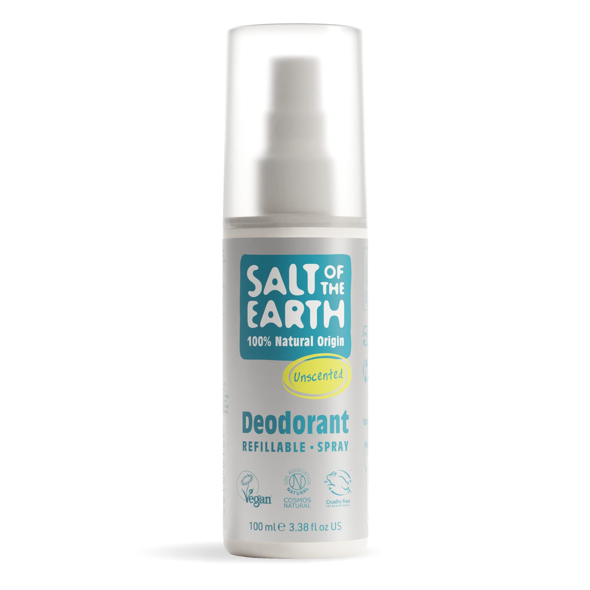 Salt of the Earth – Refillable Natural Deodorant Spray (3 Pack) – 100% Natural Origin Ingredients - Vegan, Long Lasting Protection – Suitable For Women, Men & Kids - 300ml (Unscented)