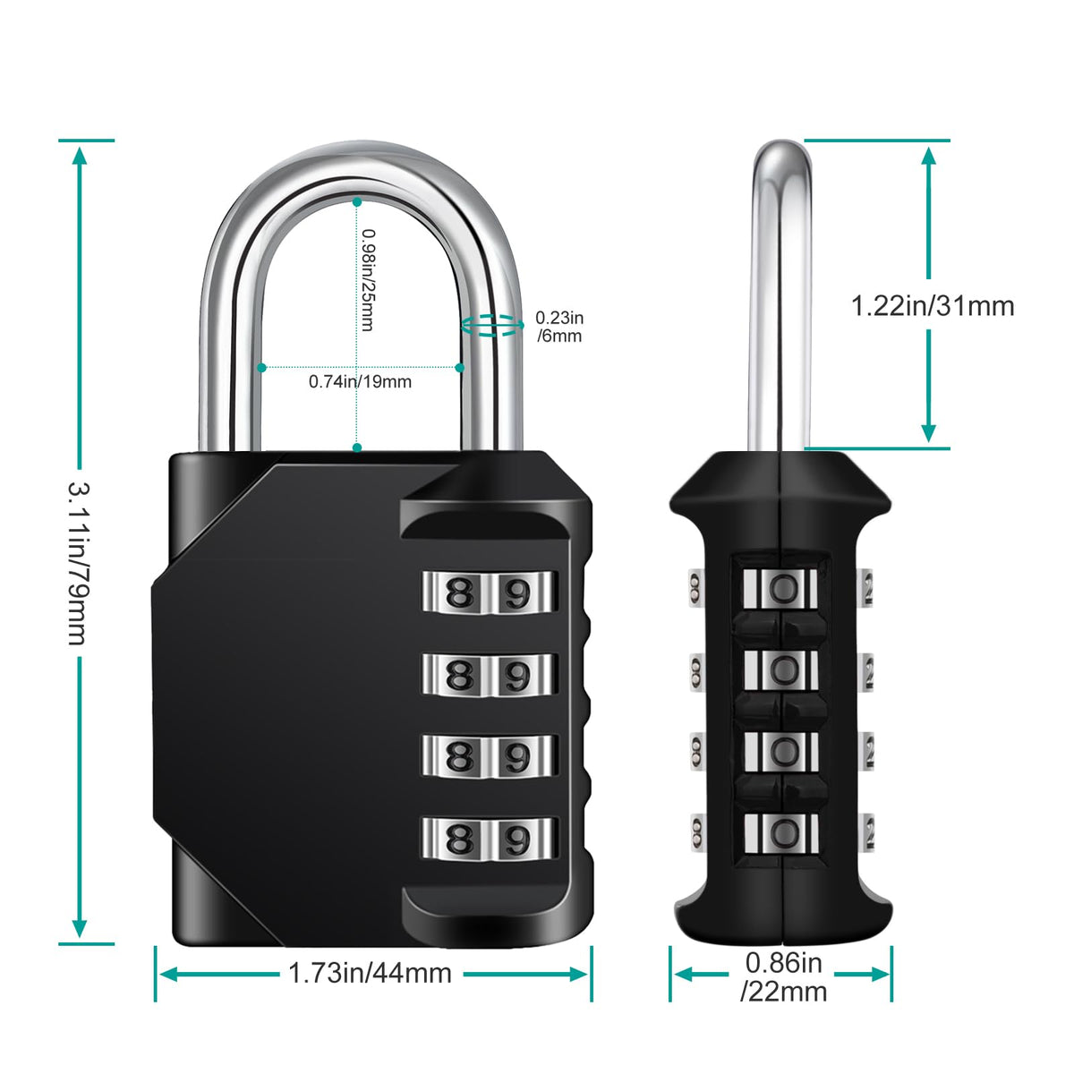 ZHEGE Combination Padlock, 4 Digit Coded Padlock (Sky Blue)