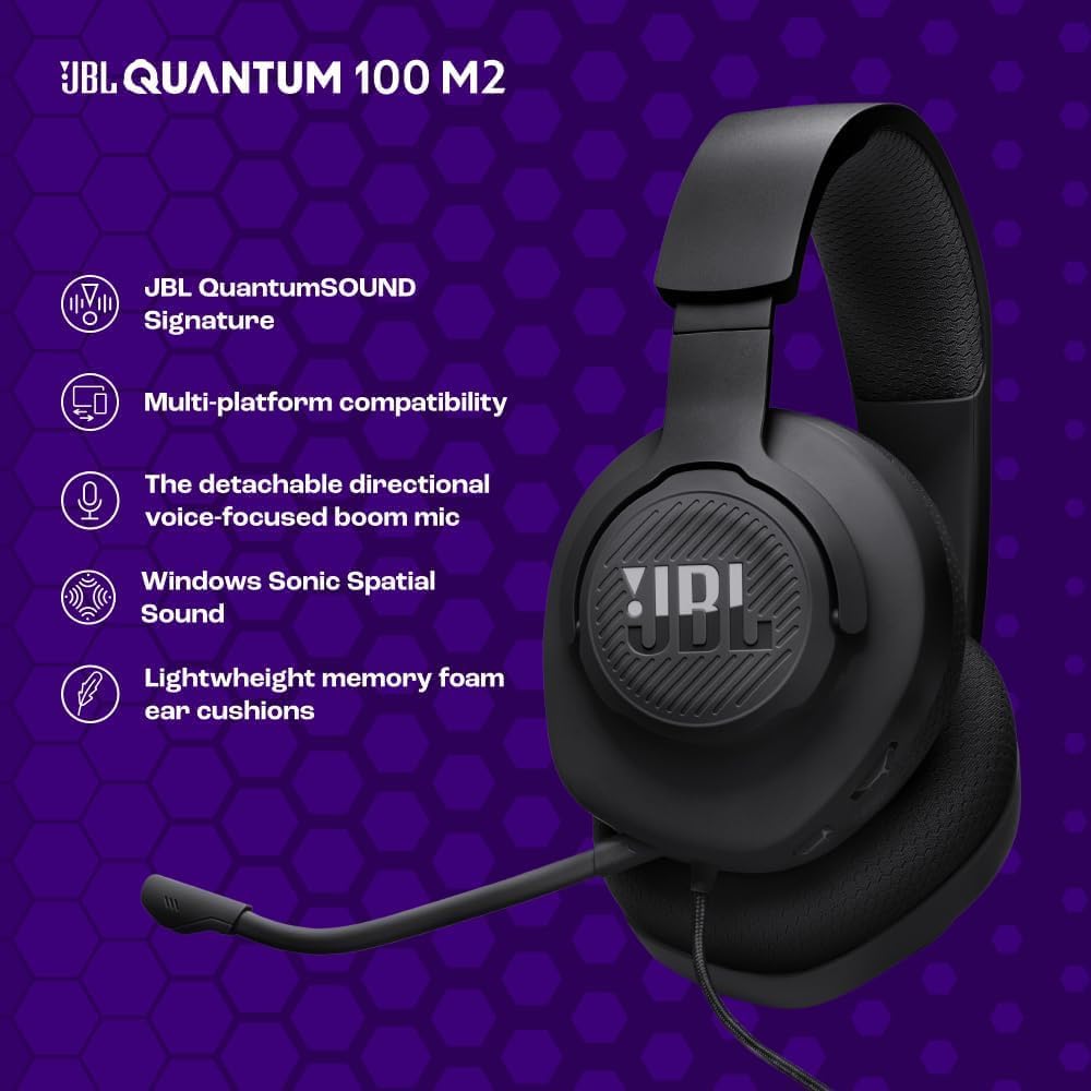 JBL Quantum 100M2 Wired Gaming Headset, Black