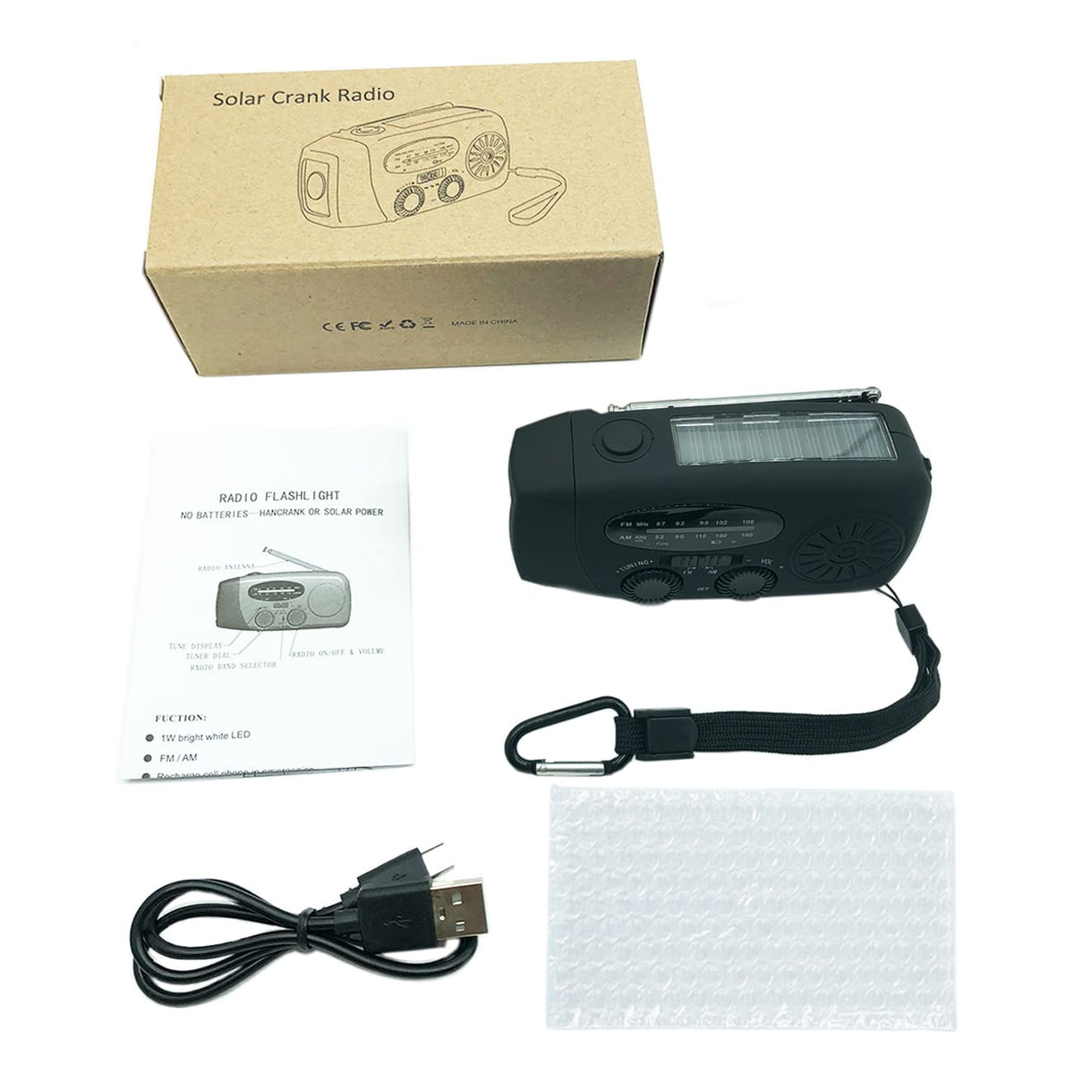 NNOOAADIO Wind Up Solar Hand Crank Radio, 2000mAh SOS Alarm for Camping