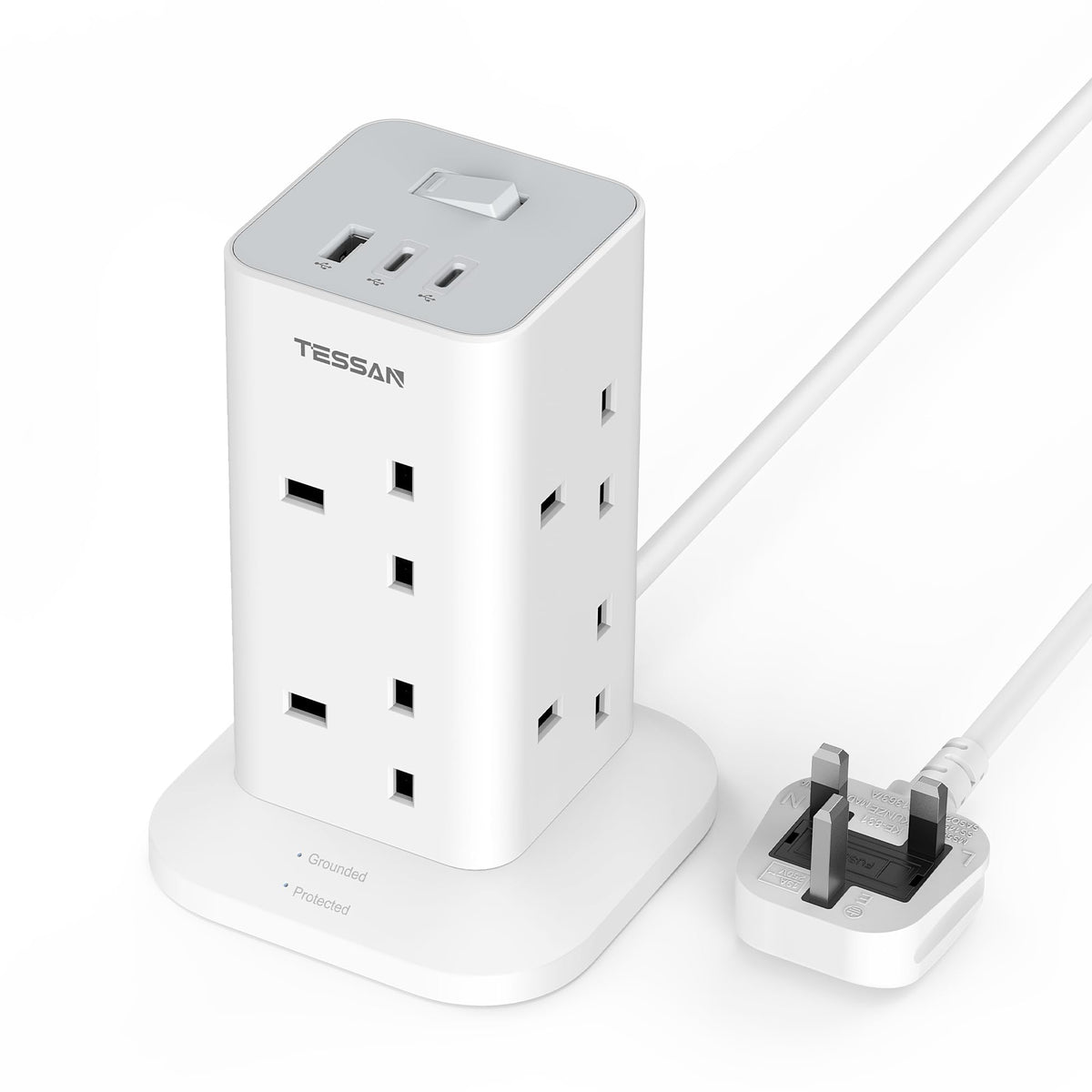 TESSAN Tower Extension Lead with USB C Slots