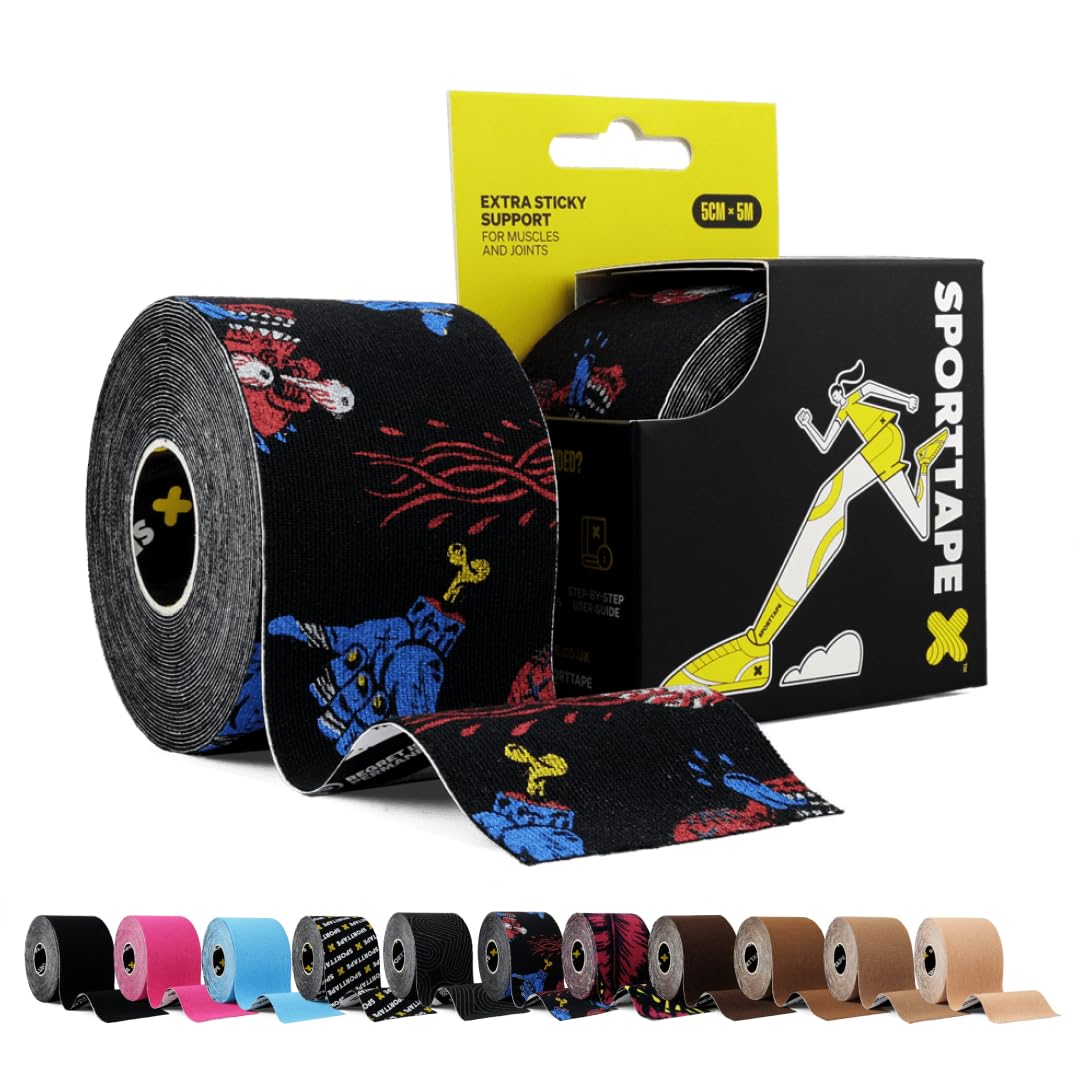 SPORTTAPE Kinesiology Tape, 5cm x 5m, Black - Waterproof, Hypoallergenic
