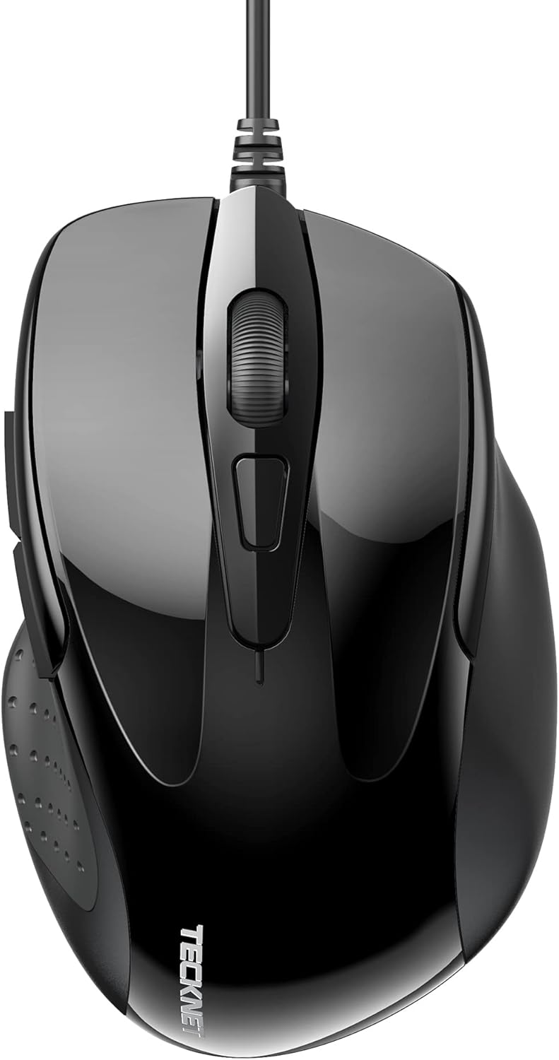 TECKNET USB Wired Mouse, 6400 DPI Mice 4 Adjustable DPI with 6-Button Corded, Optical Computer Mouse with Ergonomic Design for Laptop, Chromebook, PC, Desktop, Mac, Notebook