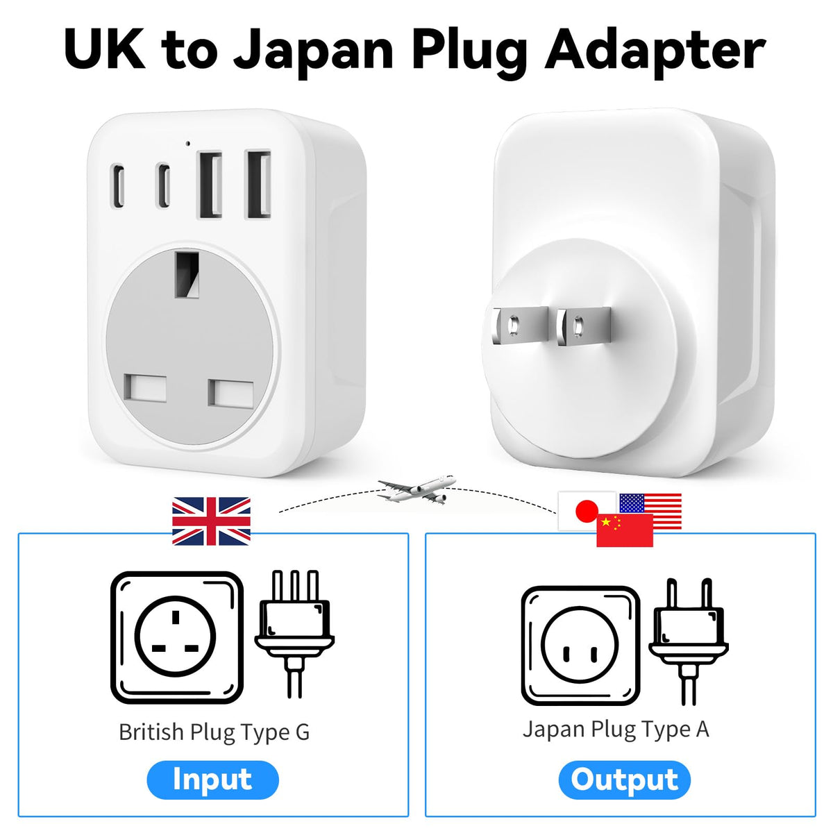 UK To European Plug Adapter,5 IN 1 European Travel Adaptor with 2 USB C & 2 USB A,Grounded EU Plug Adapter for Germany Spain France Turkey Greece etc (Type E/F)