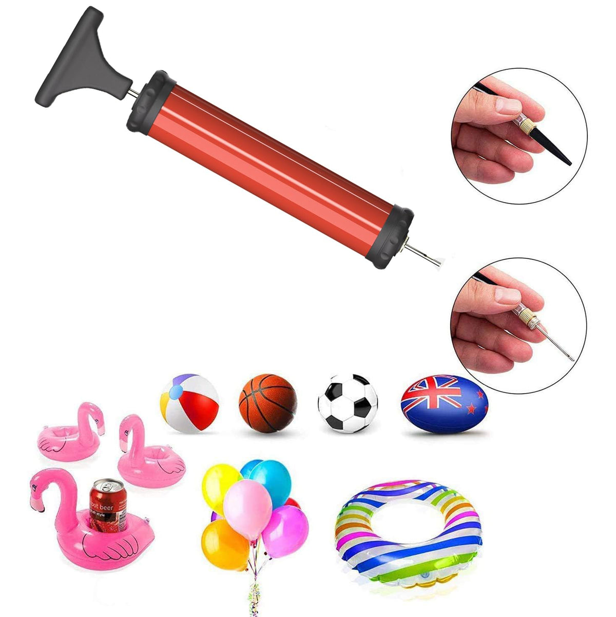 DDUO Portable Ball Pump,Air Pump Inflator Kit with Needle,Nozzle, Extension Hose Hand Pumps for Basketball Football Volleyball Water Polo Rugby Exercise Sports Ball Balloon swimming ring