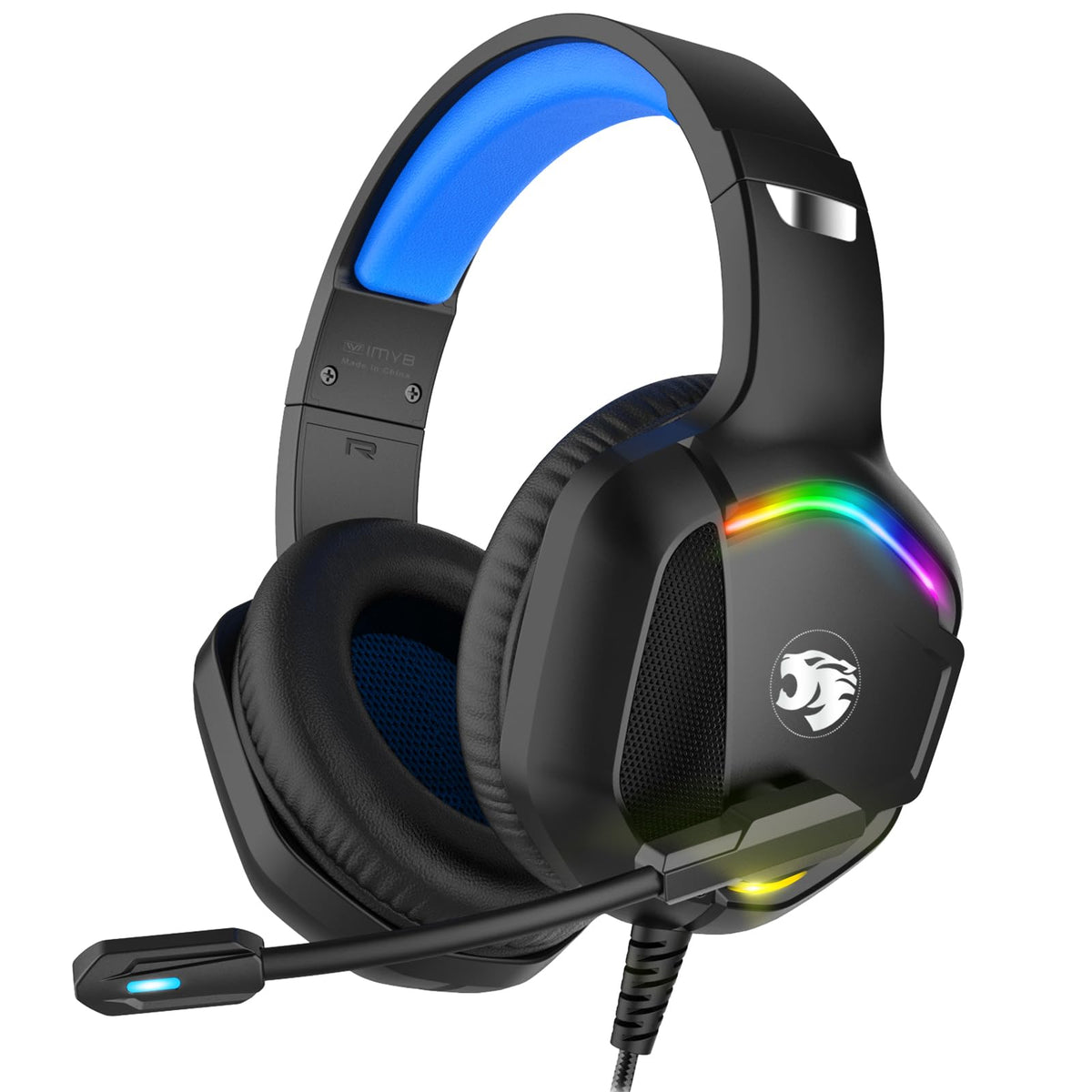 IMYB Gaming Headset with Microphone for Pc, Xbox One Series X/s, Ps4, Ps5, Stereo Wired Noise Cancelling Over-Ear Headphones with Mic, RGB, for Computer, Laptop, Mac, Gamer (White)