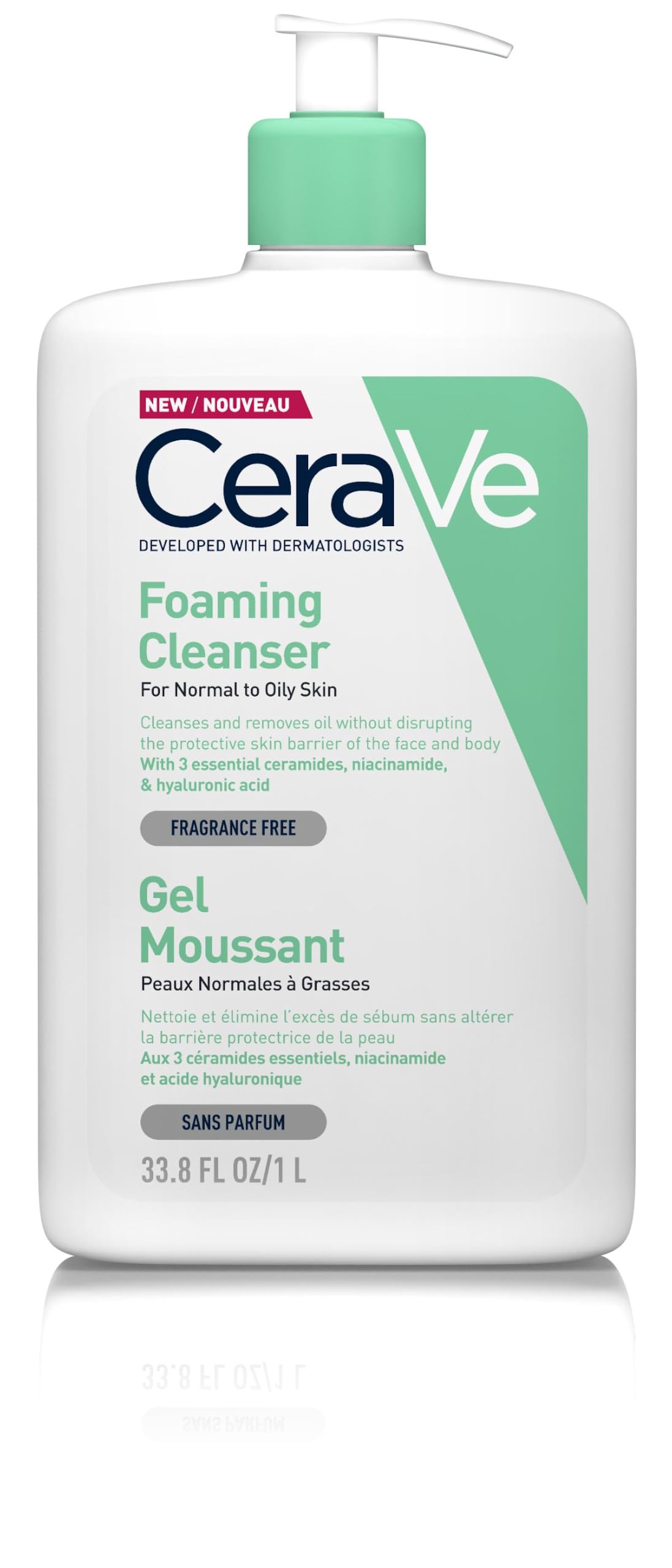 CeraVe Foaming Cleanser for Normal to Oily Skin with Niacinamide & 3 Essential Ceramides, Developed with Dermatologists, Gently Cleanses & Removes Excess Oil, Fragrance-Free