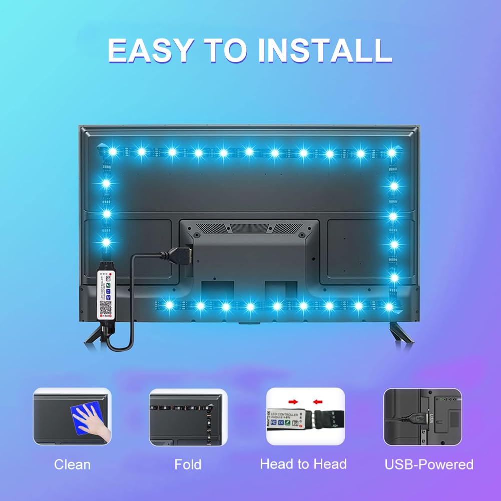Led Strip Lights 1M/3.28ft, TV LED Backlight with Smart App Control Remote, 5050 RGB Music Sync Colour Changing, USB Smart LED Strip Light for TV,Computer, Monitor, Bedroom, Party and Home Decoration