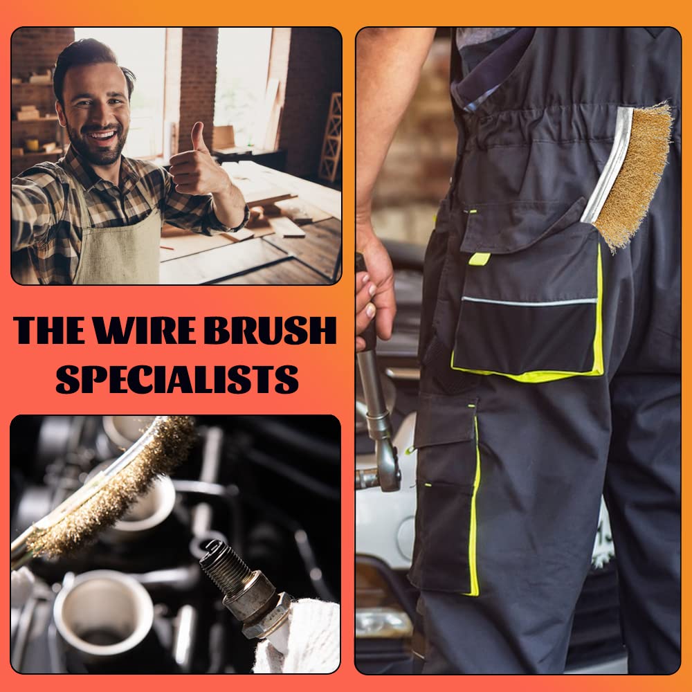 Hand Wire Brush Set 4 Pcs with Stainless Steel Brush and Brass Brush,Wire Brush for Cleaning Rust, Paint and Welding Slag (2 Big,2 Small)