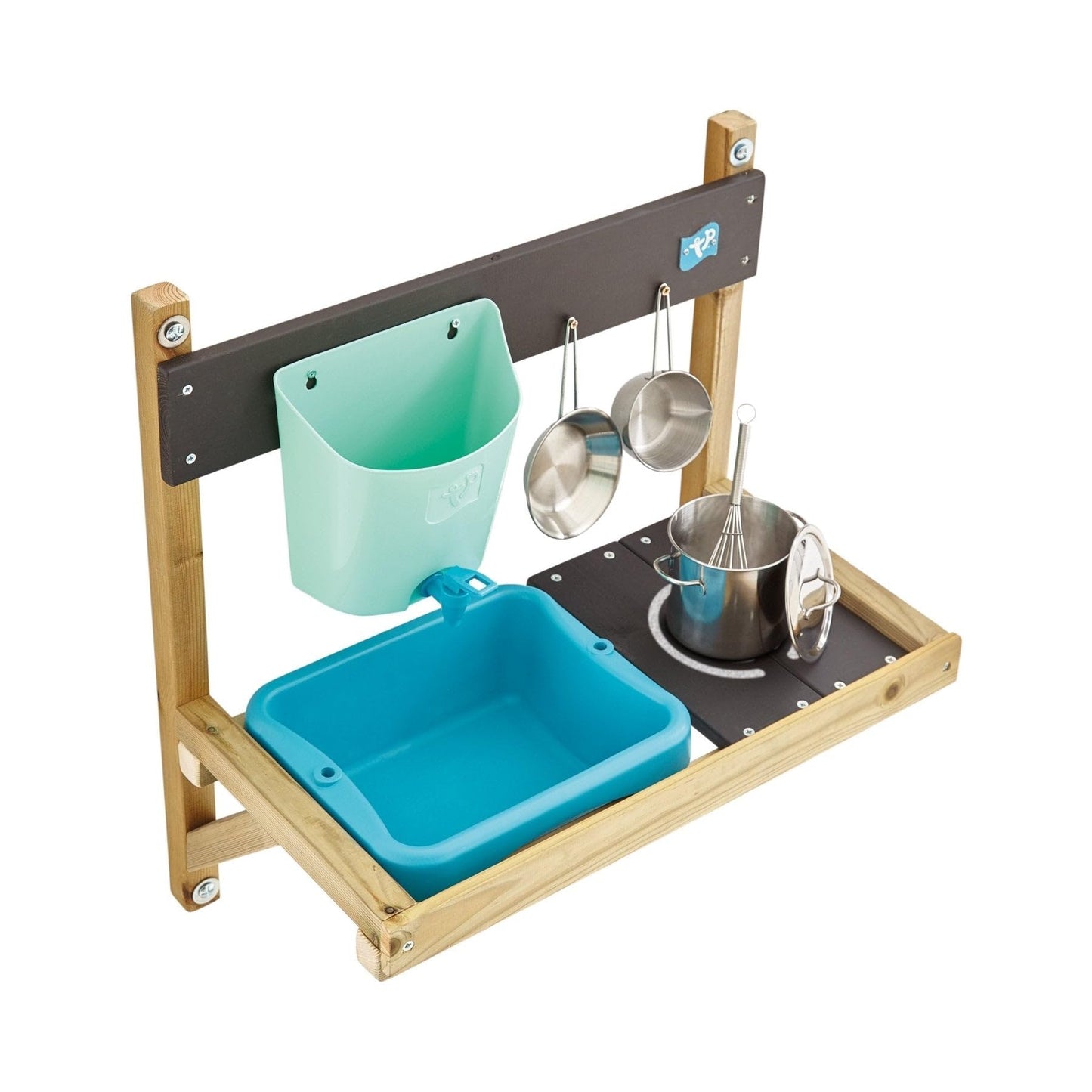 TP Toys, Early Fun Mud Kitchen Playhouse Accessory, Bolt on Mud Kitchen Attachement for a Playhouse, Includes Water Butt, Splash Tub, Pans, Mixing Whisk, Messy Play, 31 x 55 x 56 cm