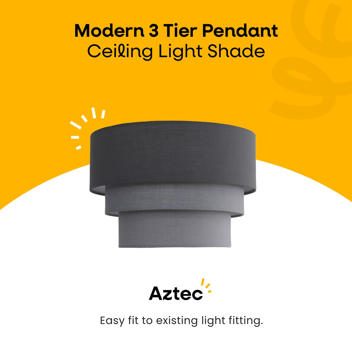 MiniSun | Round Modern 3 Tier Fabric Ceiling Pendant Light Shade in Black | Pendant Lights, Home Décor & Improvement Essential | 30cm Shade Width
