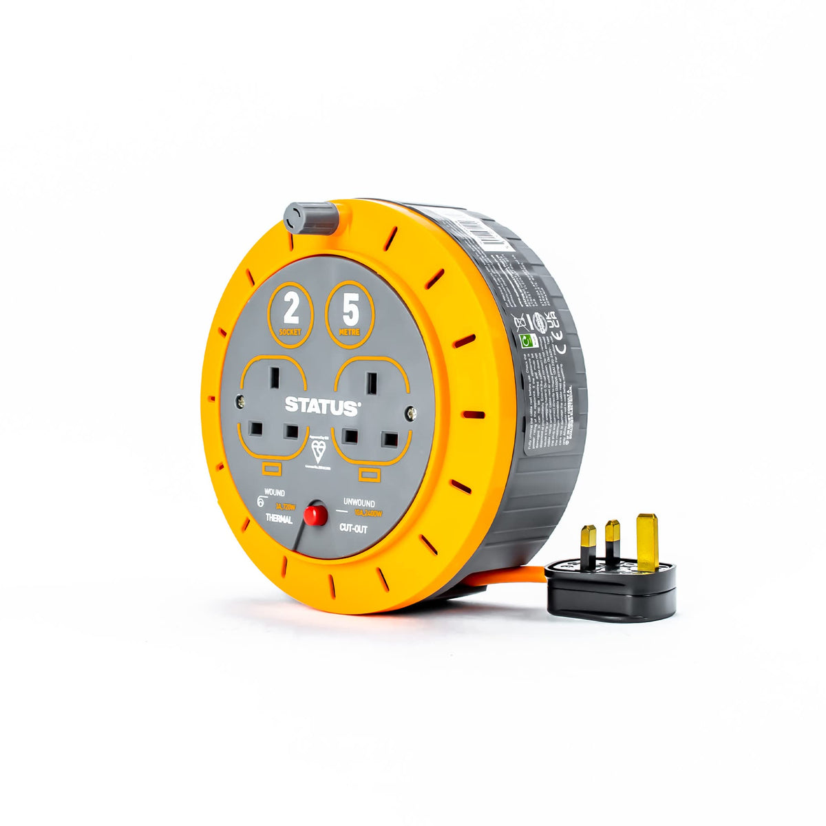 IONOS 2 Socket Cable Reel, 10m Outdoor Garden Extension Lead, DIY