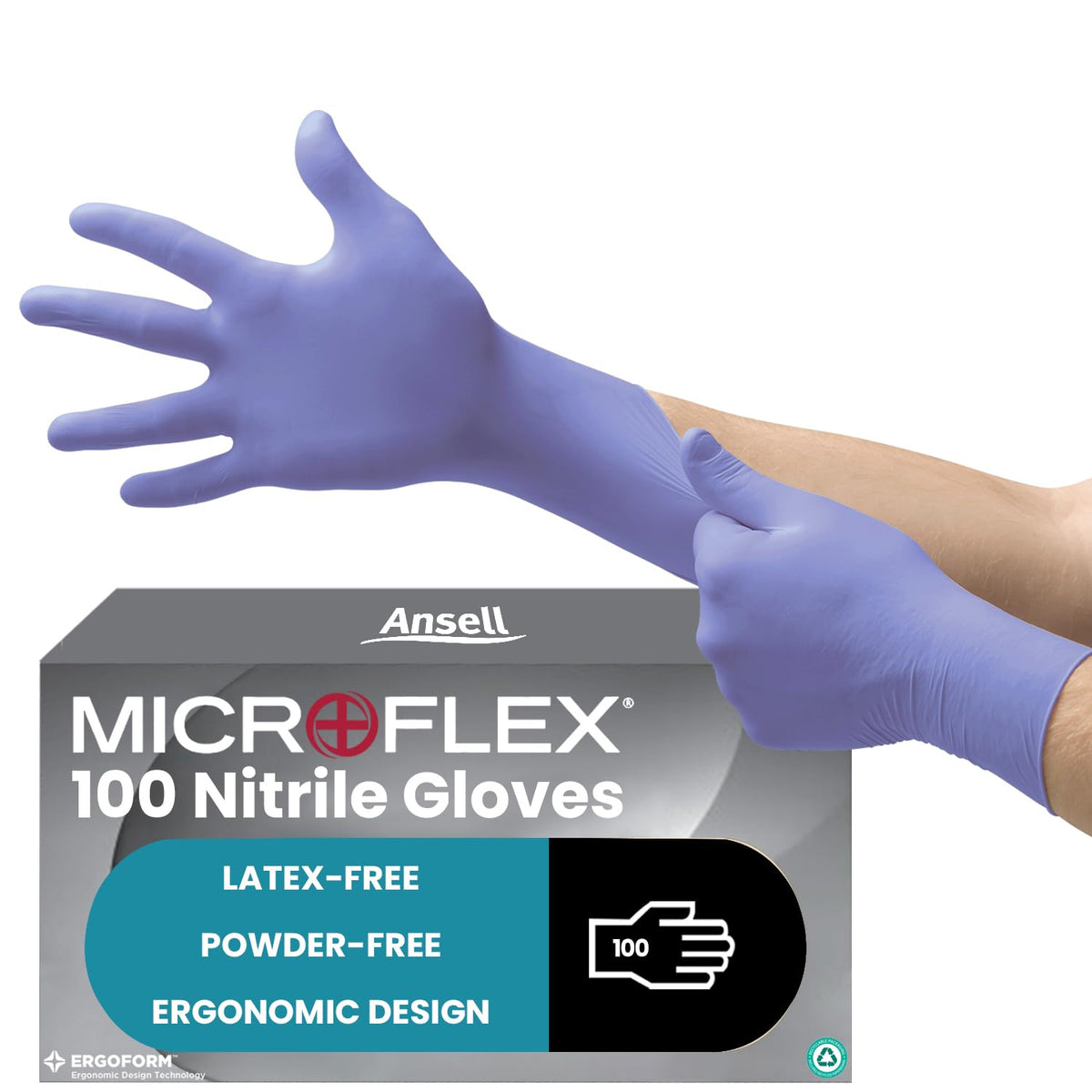 Ansell Microflex 93-732, Multipurpose Nitrile Disposable Gloves for Precise Handling and Mechanical Tasks, Latex Free, Powder-Free, Size M (100 Pieces)