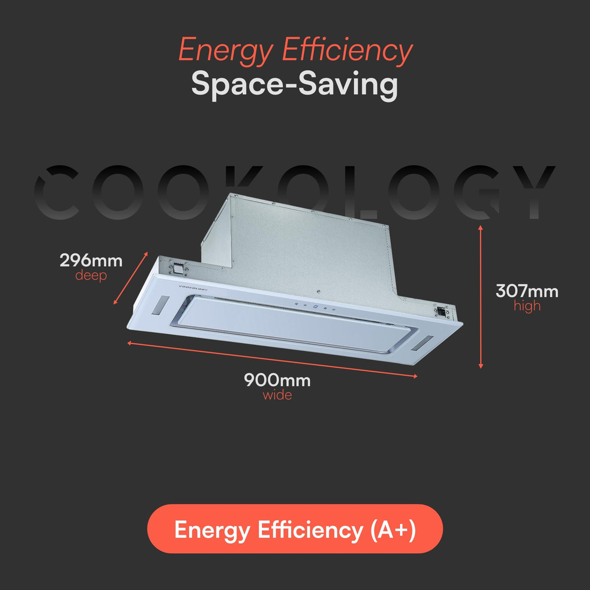 Cookology BUGL750BK Integrated Extractor Fan Cooker Hood in Black - 75cm Width - Built-in Cupboard Glass Canopy - Touch Controls - 2 LED Lights - Switch-off Timer - 3 Speed Settings - A+ Rated
