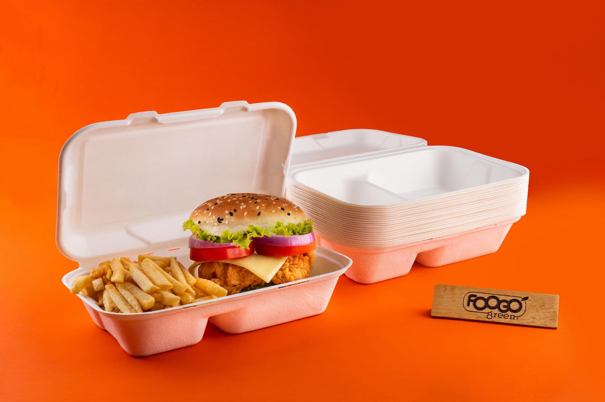 FOOGO Green 50pcs Clamshell Takeaway Boxes, 9x6 inch, 30oz / 900ml
