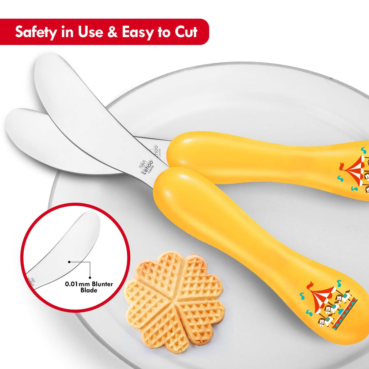 Lehoo Castle Stainless Steel Toddler Cutlery Set, 6-Piece Dinosaur Design
