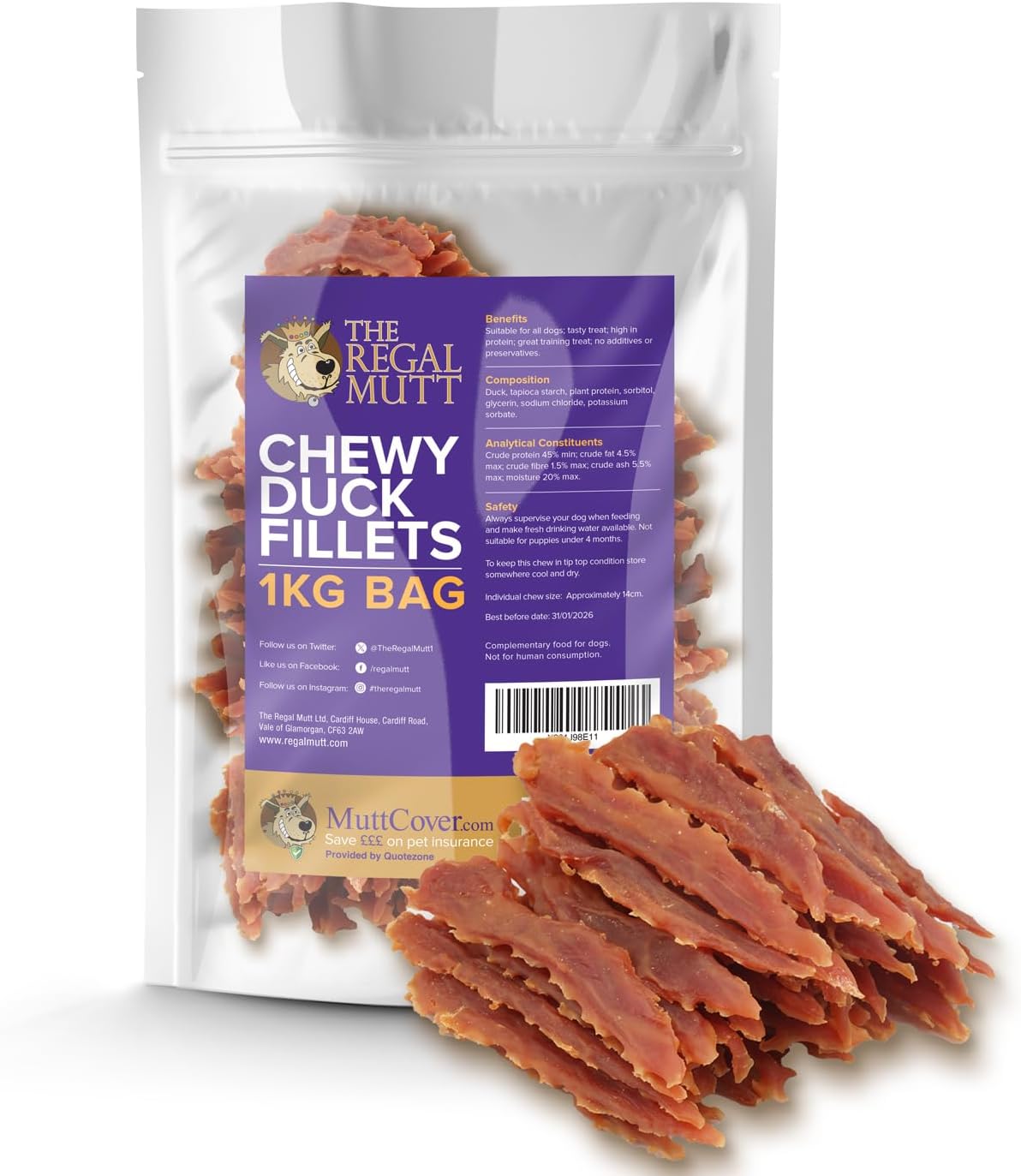 The Regal Mutt - Chewy Duck Fillets - 1kg Bag