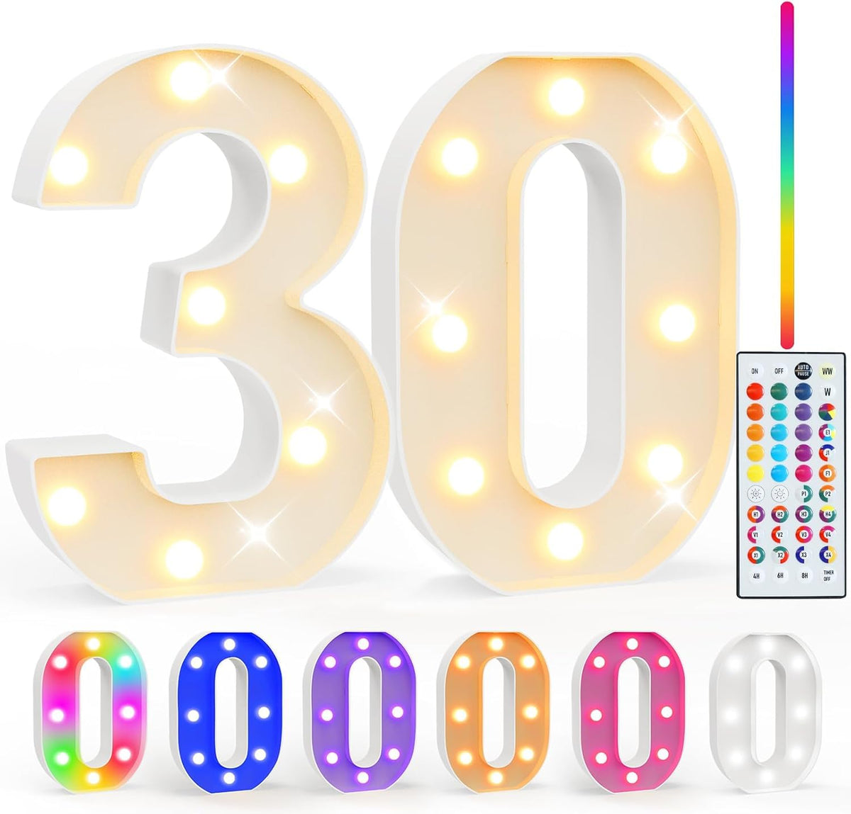 Ledido Pink Glitter Light Up Number 80 for 80th Birthday Decorations
