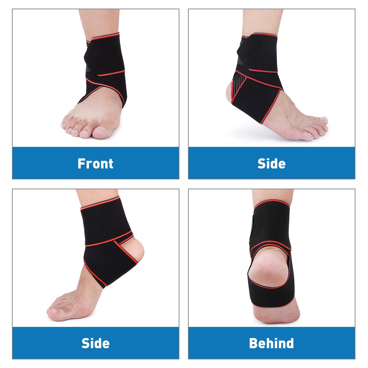 WASPO Ankle Support Brace - Adjustable Ankle Brace Wrap Strap for Sports Protect, Plantar Fasciitis, Achilles tendonitis, Ligament damage, Injury Recovery, One Size for Men Women 1 PC Blue