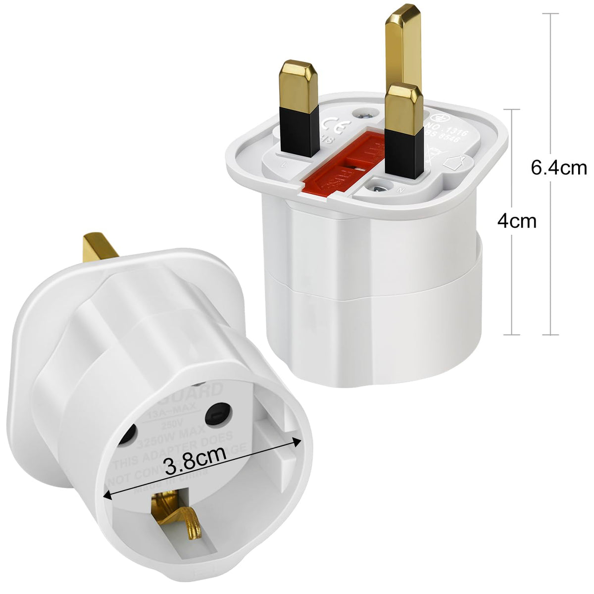 VGUARD European to UK Plug Adapter 2 Pack BS8546 Certified Travel Adapter 2-Pin to 3-Pin, EU Schuko to UK Plug with 13A Fuse for Europe French Spanish German Turkish to UK Socket - Black