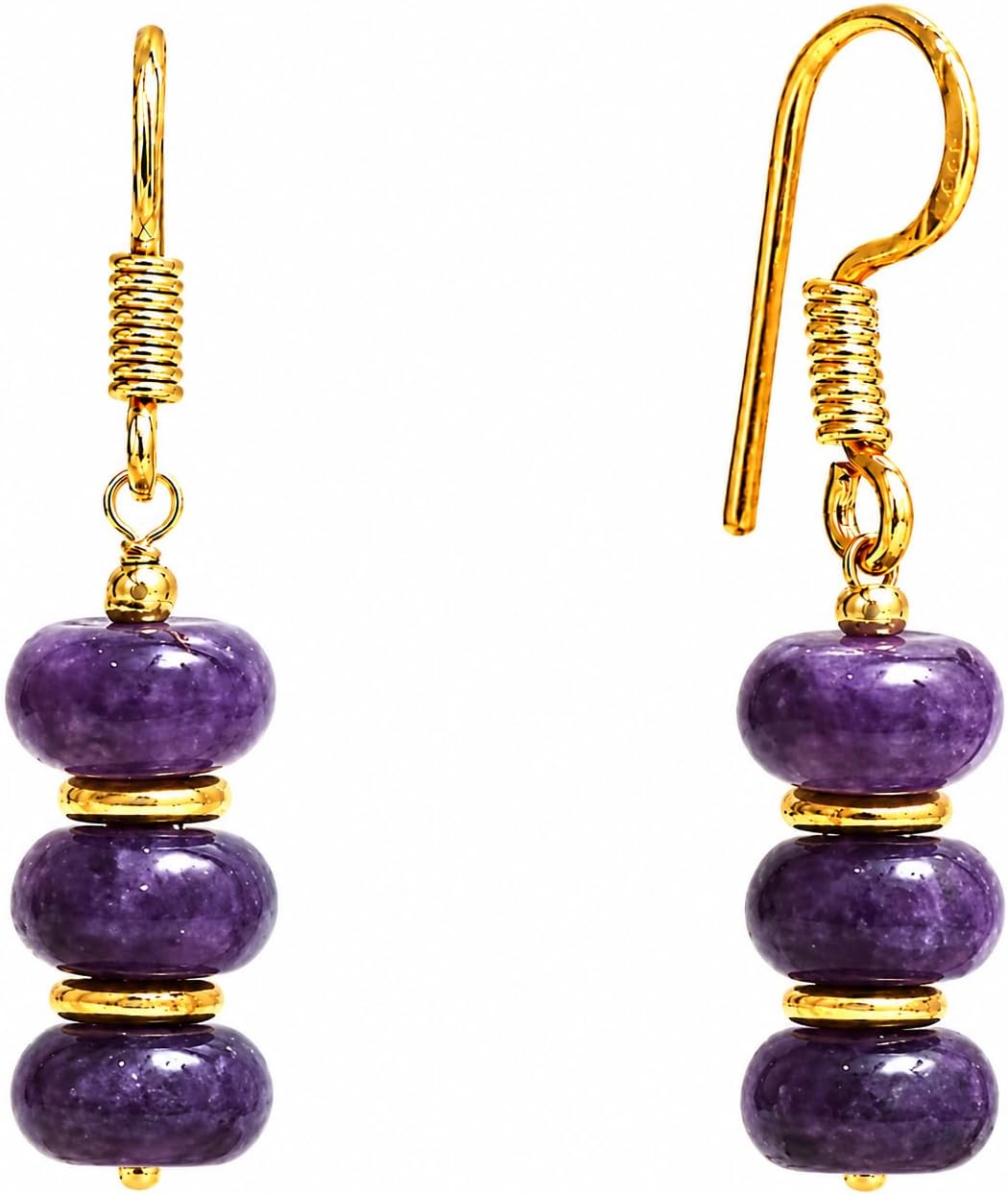 Gempires Natural Gemstone Rondelle Bead Earrings for Women | 8mm Beaded Drop Dangle Earrings | Gold Plated Hypoallergenic Hook Jewelry | Handmade Lightweight Crystal Earrings