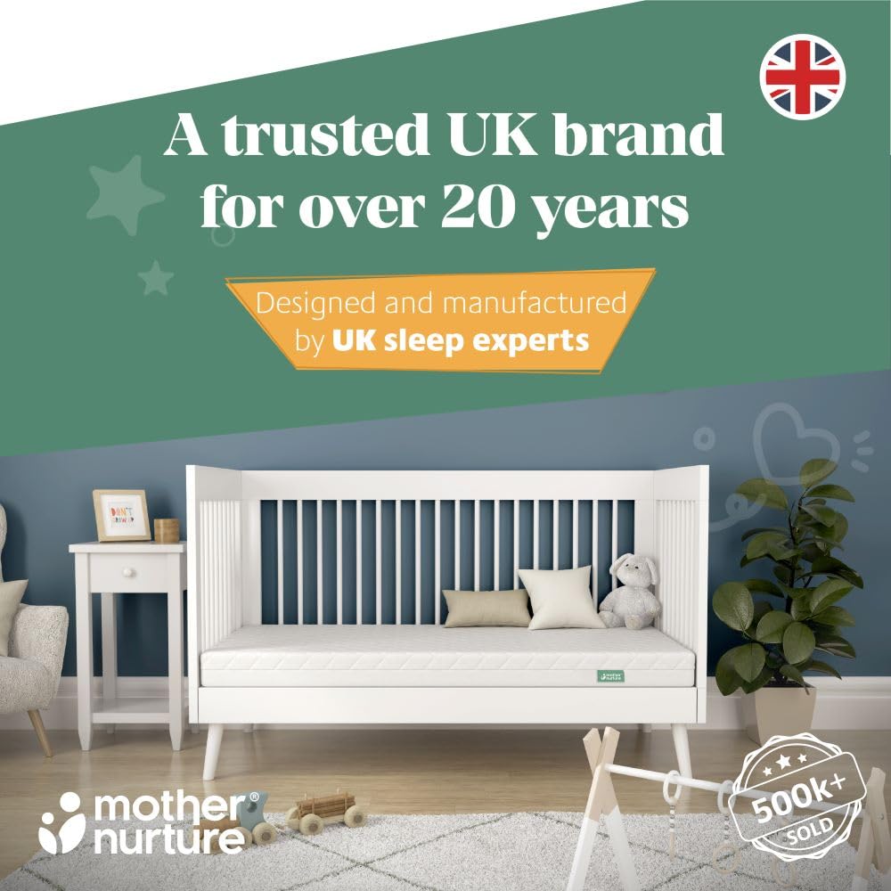 Mother Nurture Classic Eco Fibre Cot Bed Mattress - Hypoallergenic Easy Clean Quilted Cover, Reversible, Water Resistant, Baby Cot Mattress, Firm & Supportive, White, BSI Tested - Size 140x70 x10cm