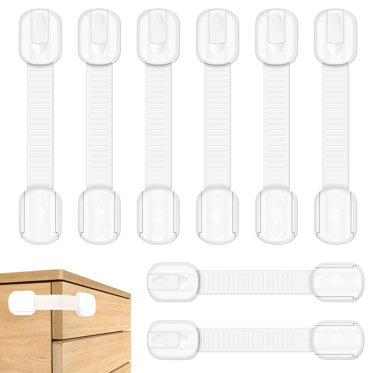 Adjustable Child Locks for Kitchen Cupboards 10 Pack - White
