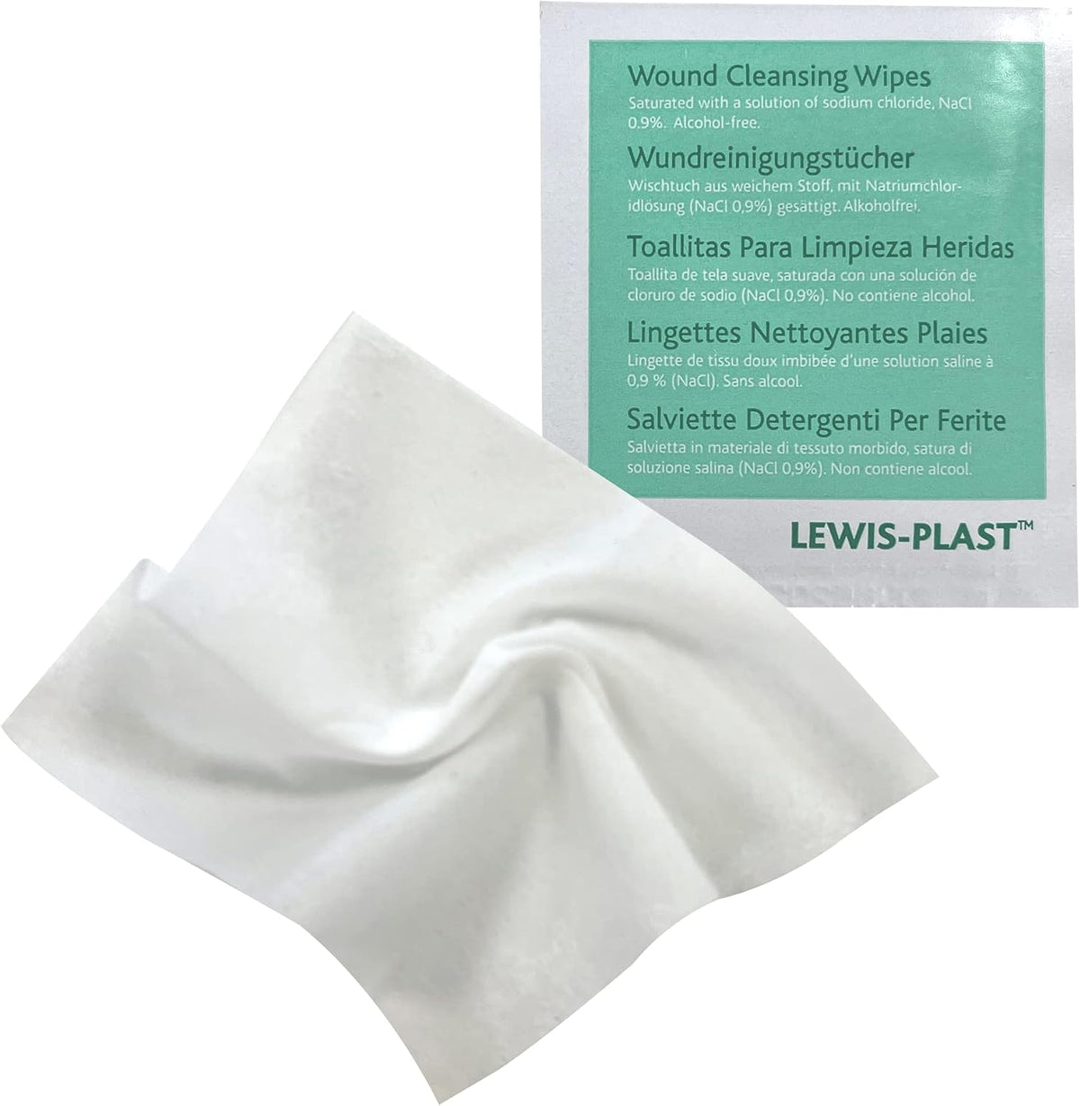 Lewis-Plast Alcohol-Free Sterile Saline Wipes, First Aid Wound Cleansing Wipes for Cuts, Grazes & Minor Injuries, Individually Wrapped, Box of 100