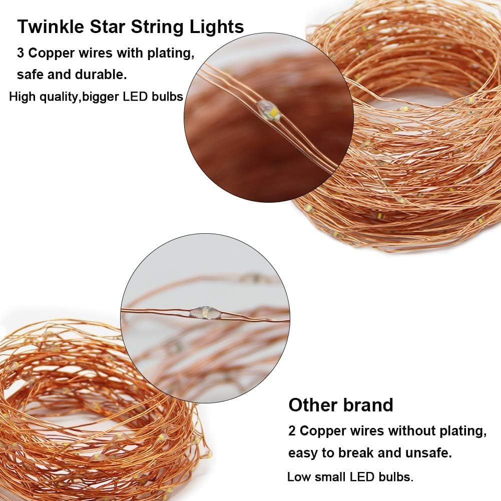 Twinkle Star Fairy Lights, 20m 200 LED USB Plug in Copper Wire String Lights with Remote Control/8 Modes/Timer, Christmas Lights for Bedroom Indoor Lighting Xmas Tree Decoration, Warm White
