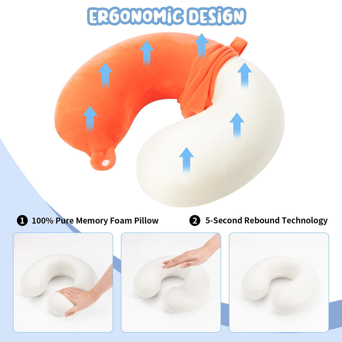 WENGX Travel Neck Pillow With Storage Bag Memory Foam Head Support Flight Pillows Cushion for Airplane Train Car Office Travel Essential for a Long Hauls Sleeping Rest(Pale Pink)