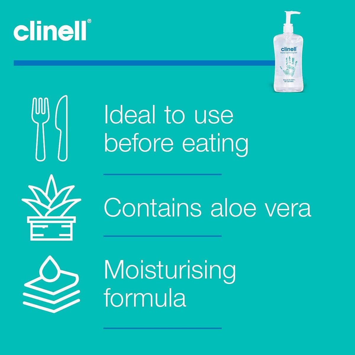 Clinell GCIHS500 Hand Sanitiser Gel - Dermotologically Tested, Kills 99.99% of Germs, Quick and Kind to Skin, No Stickiness - 500ml bottle