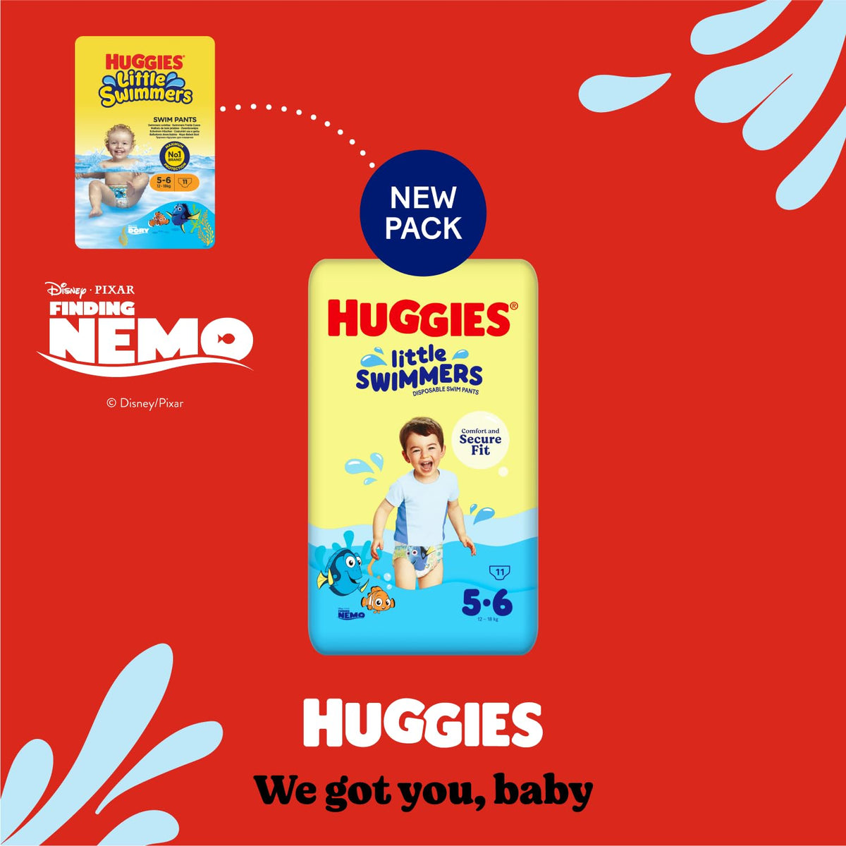 Huggies Little Swimmers, Swim Nappies, Size 5-6 - 33 Pants - Maximum Protection Swimming Nappies with Leak Guards - All-Round Stretchy Waistband