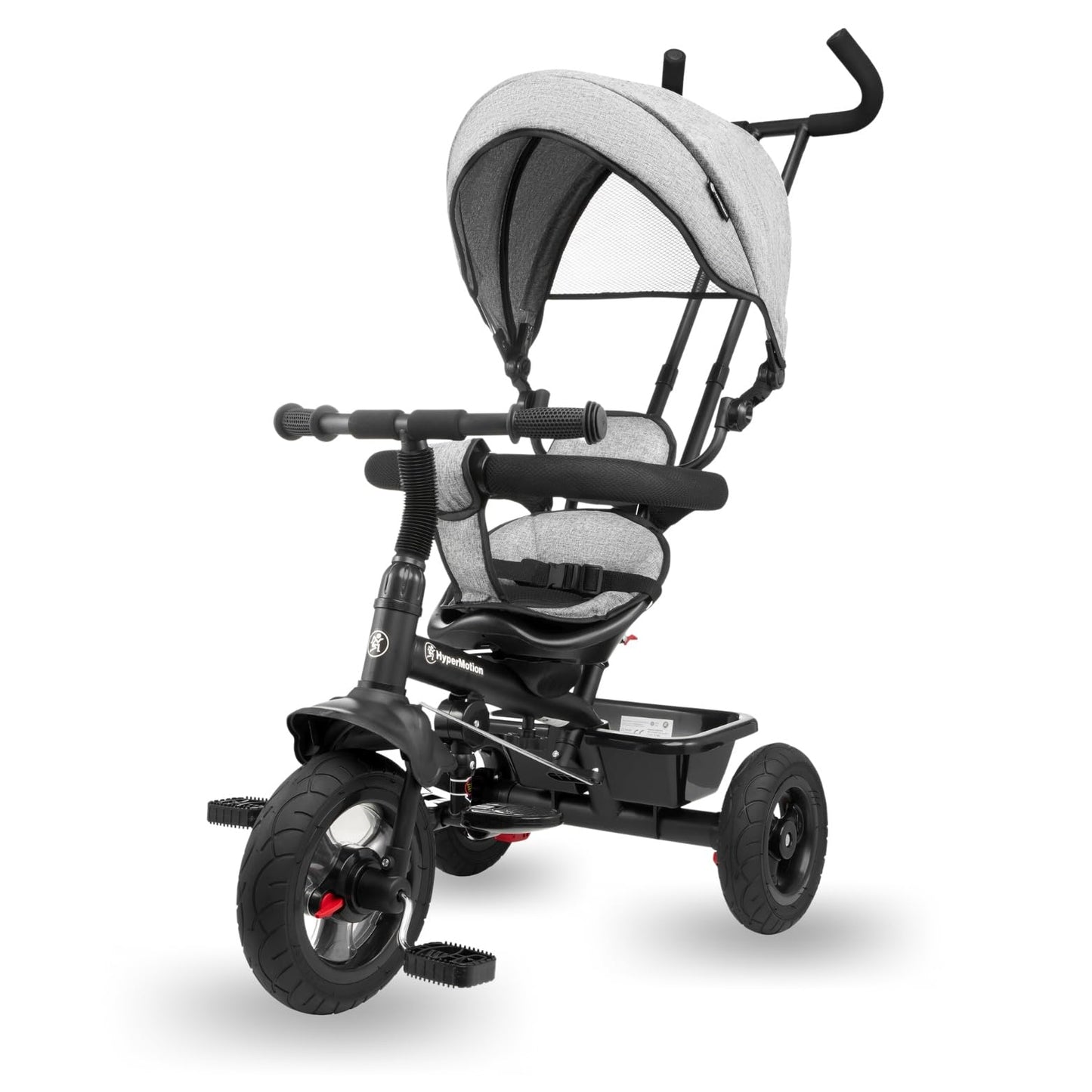 HyperMotion Toddler Tricycle with Parent Handle, Canopy, Safety Belt & Basket — From 12 Months