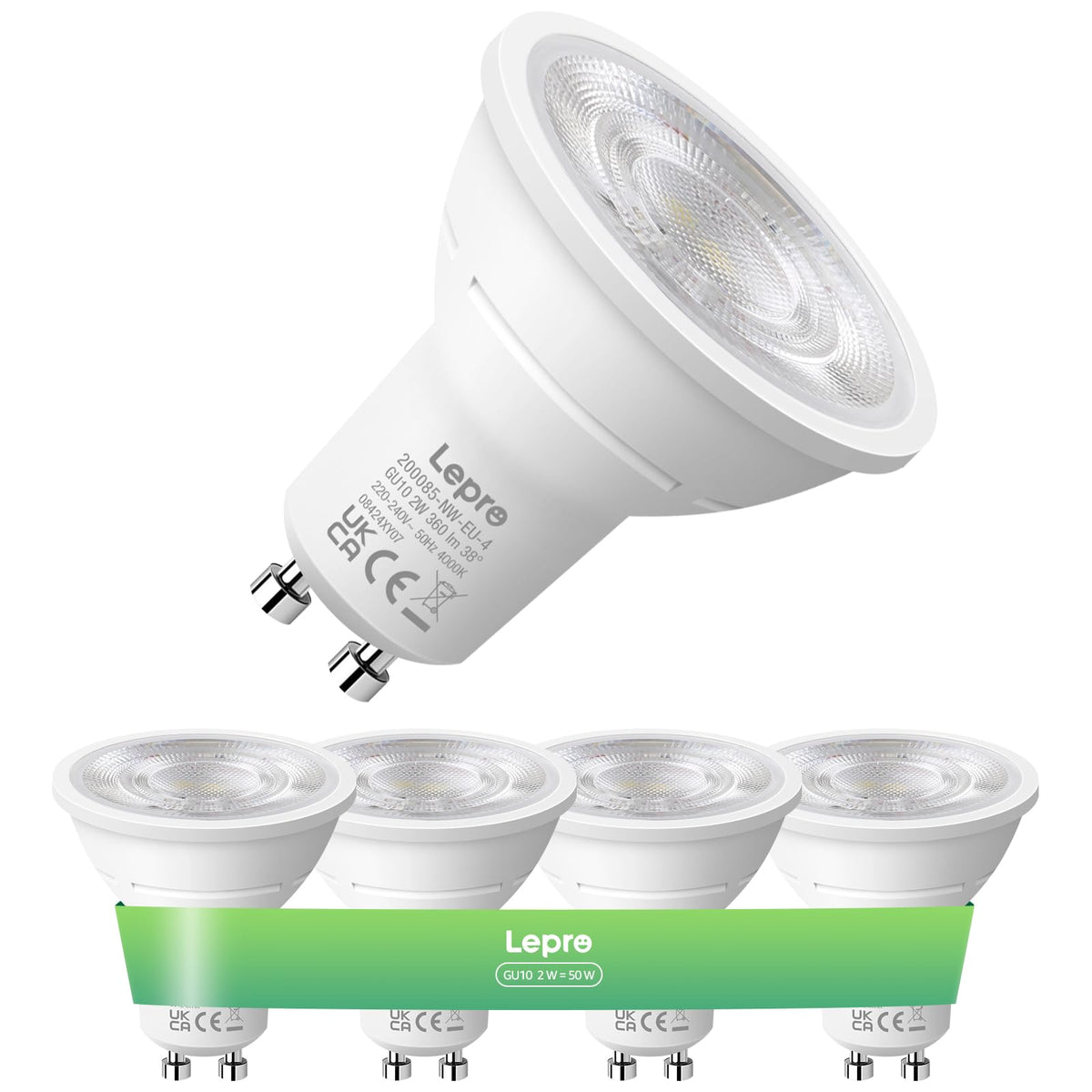 Lepro GU10 LED Bulbs Warm White, Energy Class A, 2W=50W, 50000H Long Life