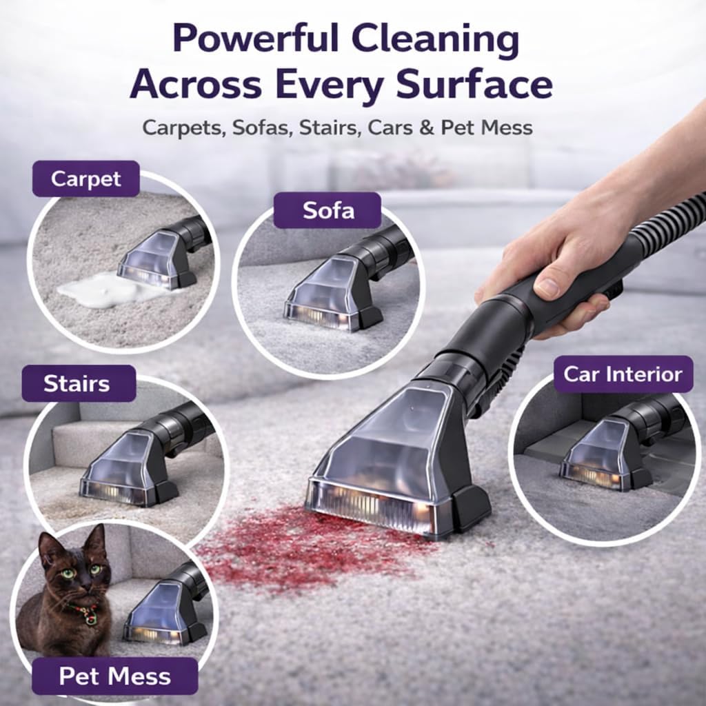 Vytronix SWASH450P Spot & Stain Cleaner for Carpet, Upholstery & Car Seats – Powerful 450W Portable Spot Washer with Self-Clean Function, Dual Tanks, Pet Tool & Long Reach Hose – Compact Stain Remover