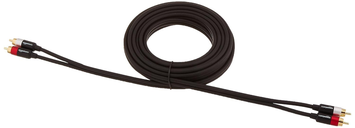 Amazon Basics 2 RCA Audio Cable for Amplifier,Active Speakers or Subwoofer with Gold-Plated Plugs, 4.6 m, Black