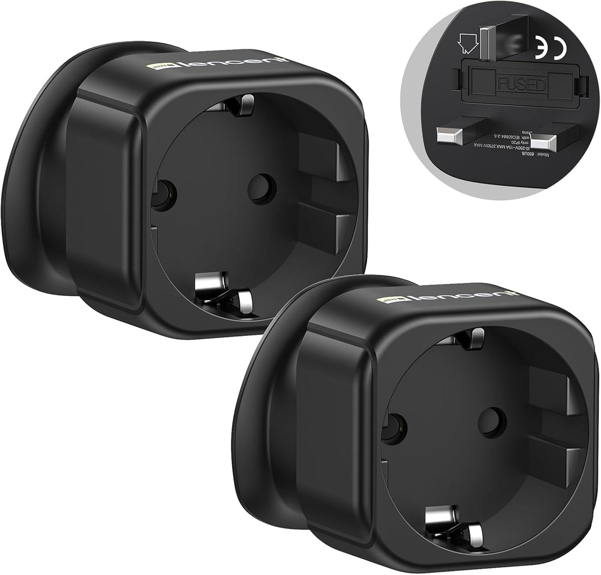 LENCENT 2 Pack EU to UK Plug Adapter,Black
