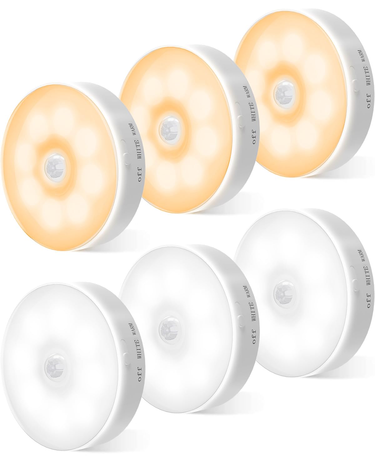 Motion Sensor Lights Indoor, 6 Pack Cupboard Lights, Stair Lights Night Lights, 3 Modes USB Charging Wall Lights, Magnetic Sensor Lights Indoors for Kitchen Stair Closet Under Cabinet