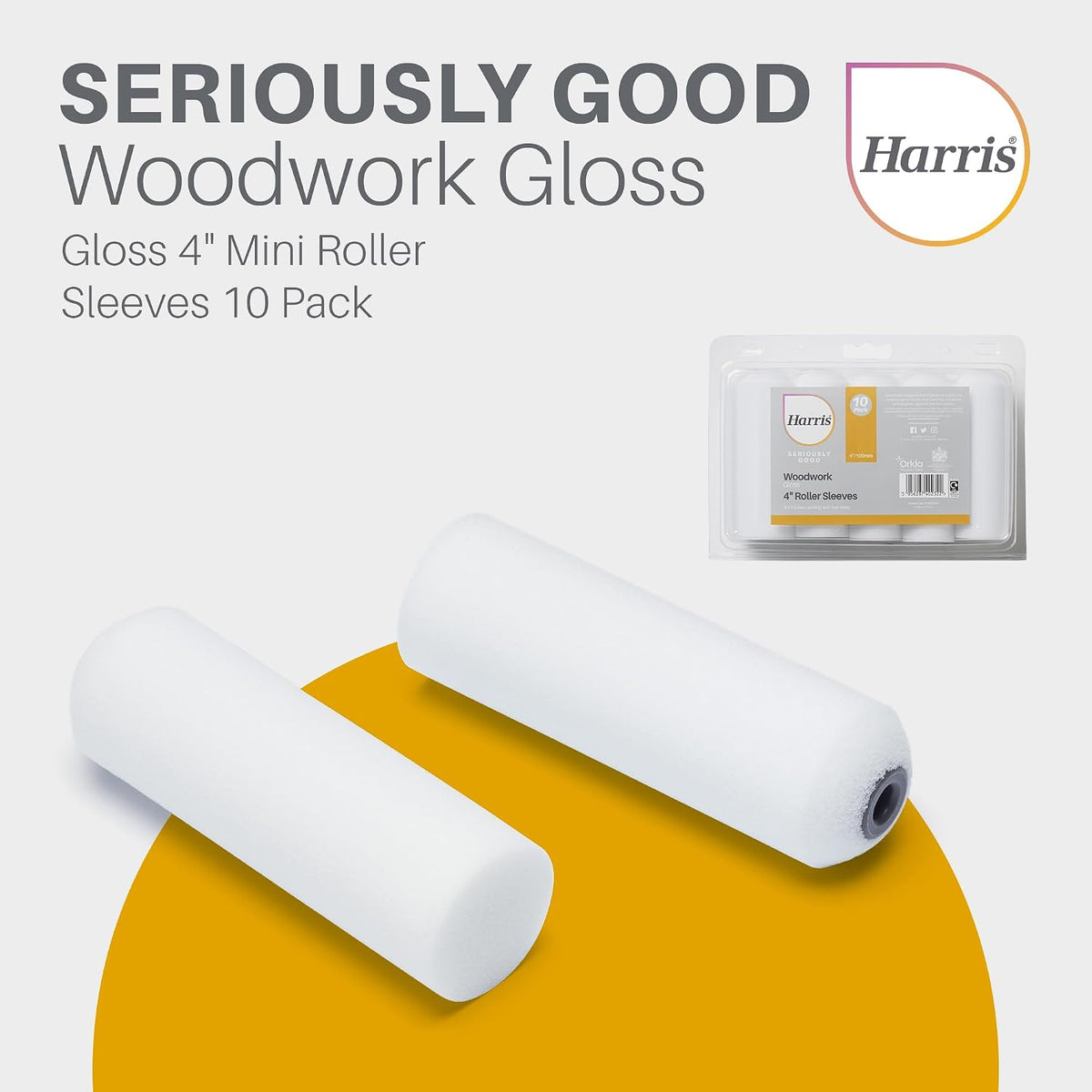Harris Seriously Good Woodwork Gloss Mini Roller Sleeves, 10 Sleeve Pack, 4"