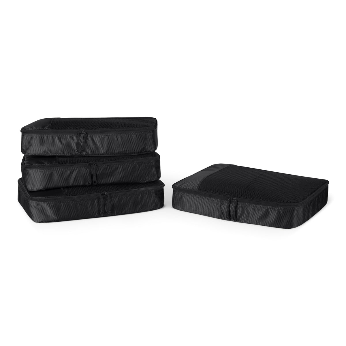 Amazon Essentials 4-Piece Packing Cubes Travel Accessories Set, Luggage Organiser with Double Zip, Mesh Top, 100% Polyester, Medium, Black (Previously Amazon Basics)