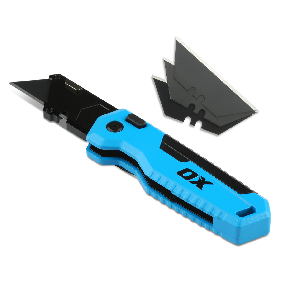 OX TOOLS P224301 Pro Heavy Duty Fixed Blade Folding Knife, Blue / Black
