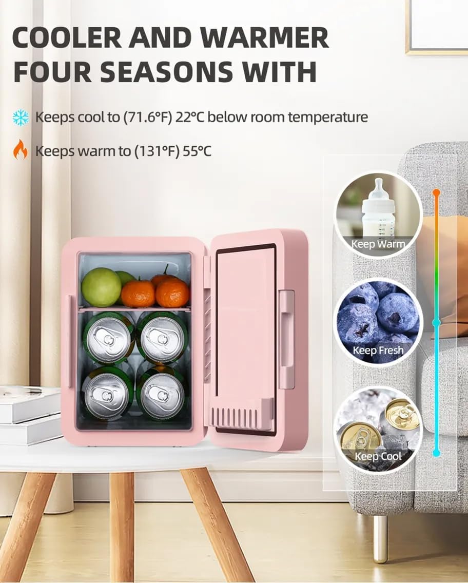 6L Skincare & Makeup Mini Fridge, Cooler & Warmer with LED Mirror