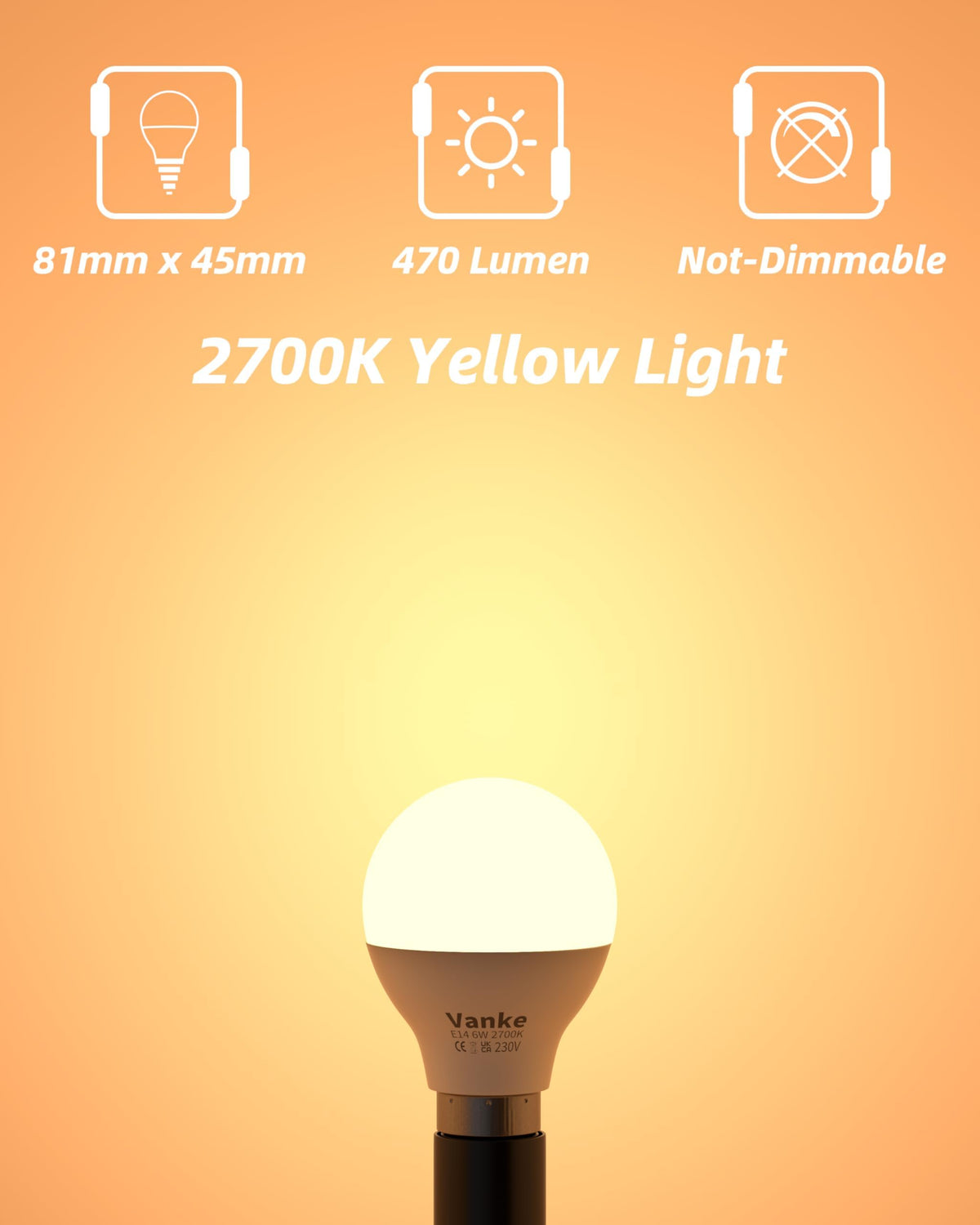 Vanke E14 LED Light Bulb, Warm White 2700K, 6W (40W Equivalent), Pack of 3