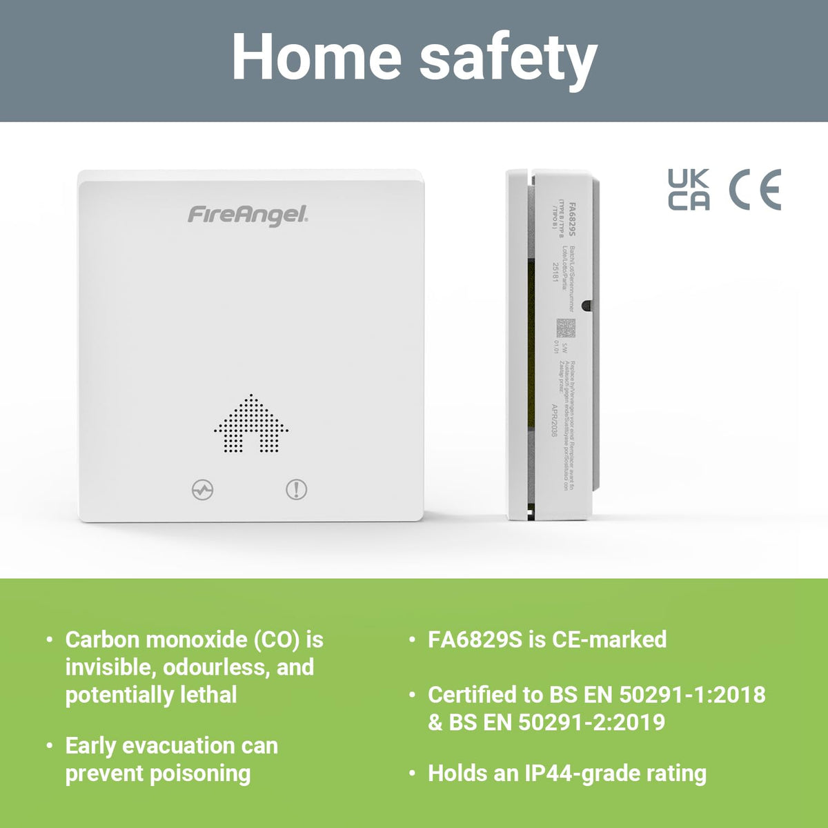 FireAngel FA3820 Portable Carbon Monoxide Detector/Alarm, 10 Year Battery