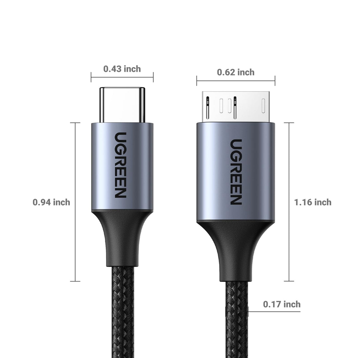 UGREEN Micro B to USB C Hard Drive Cable 10Gbps 0.5M