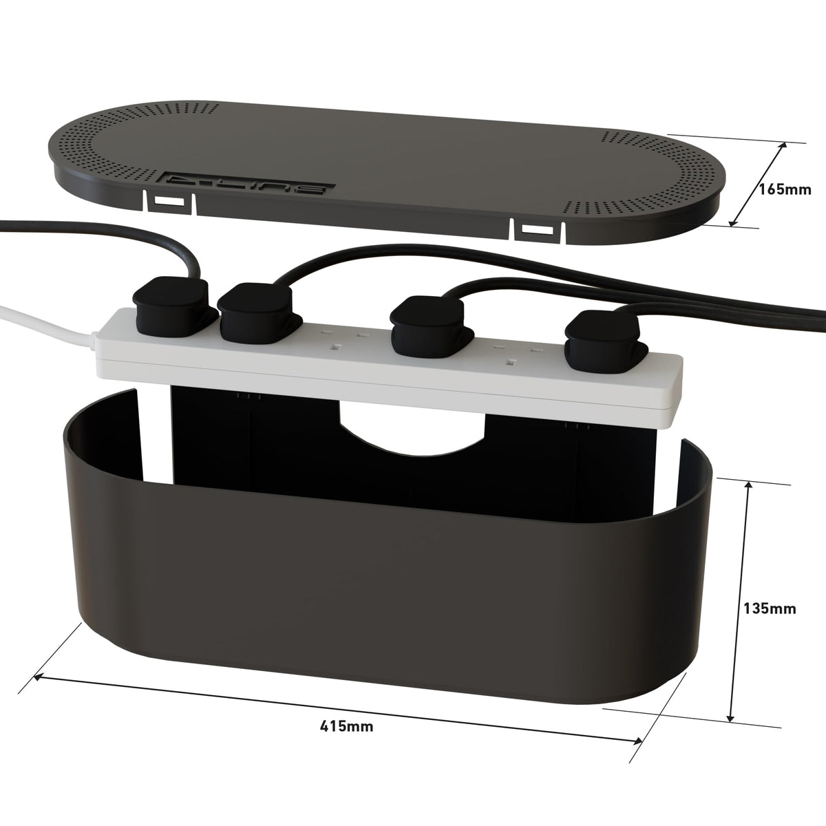 D-Line Cable Tidy Box, Hide & Conceal Extension Blocks, Desk Cable Management Solution, TV Wire Tidy, Made from Electrically Safe ABS Material - 325mm (L) x 125mm (W) 115mm (H) - Small, White