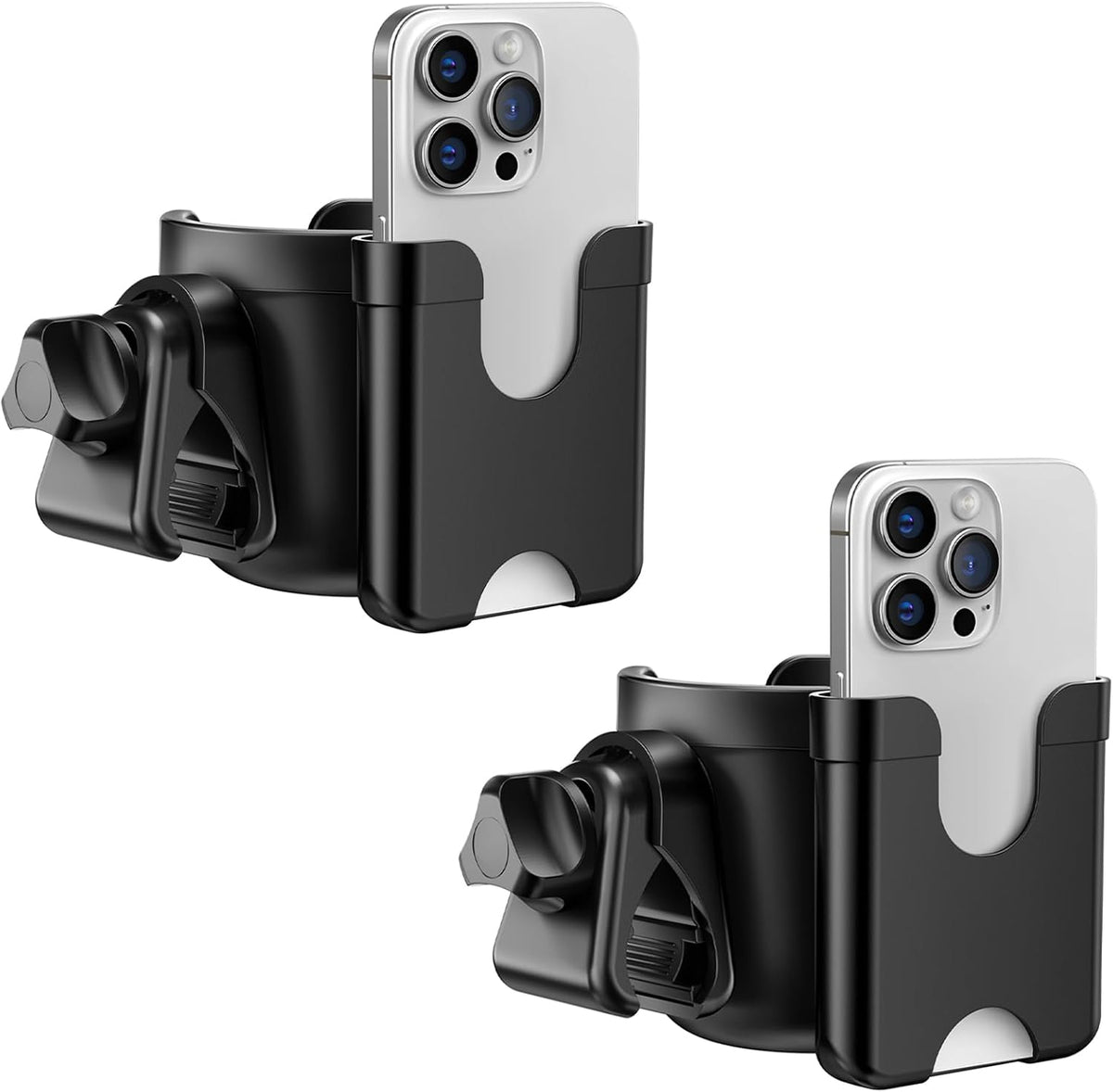 2-Pack Pram Cup Holder with Phone Holder, Universal Pram Buggy Accessories