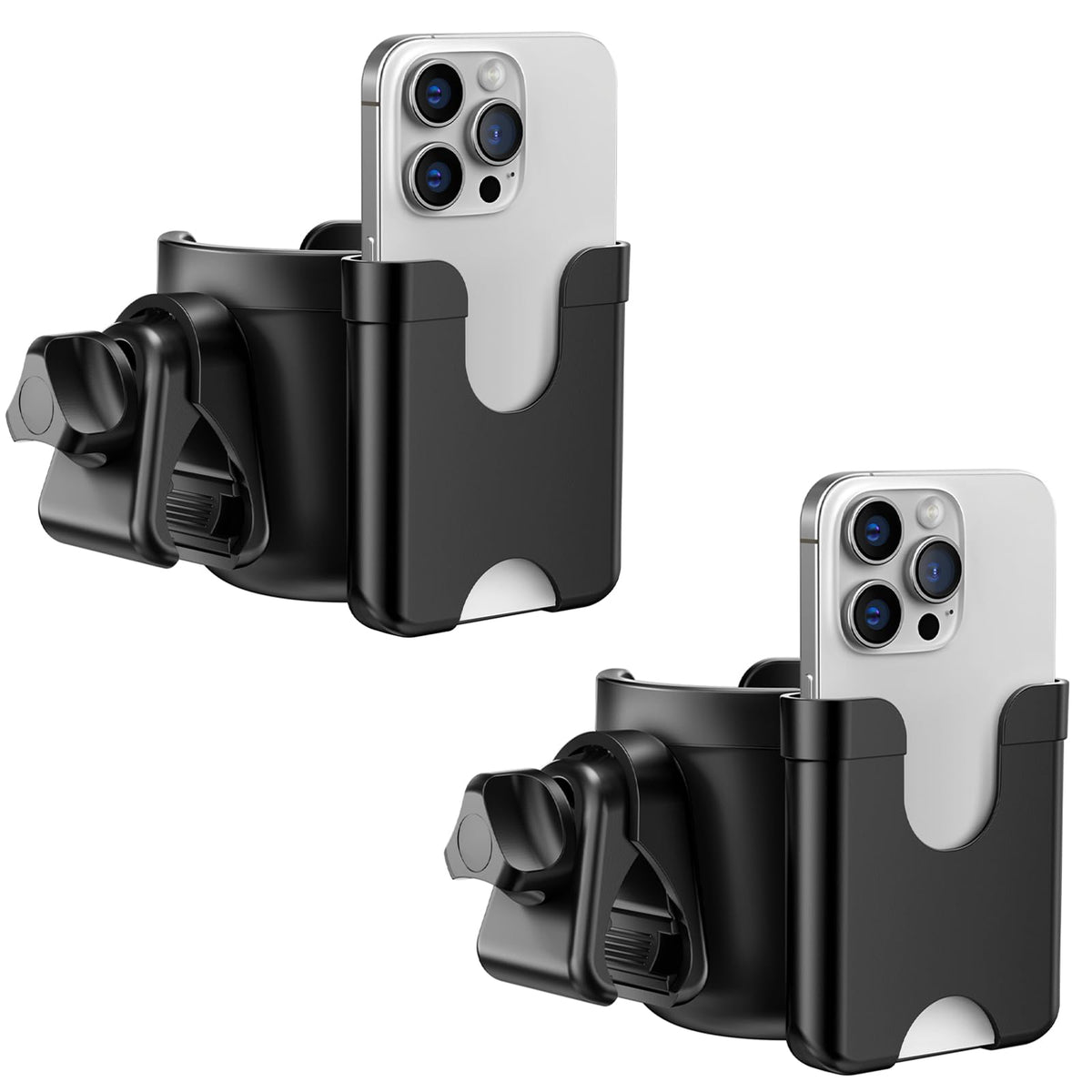 2-Pack Pram Cup Holder with Phone Holder, Universal Pram Buggy Accessories
